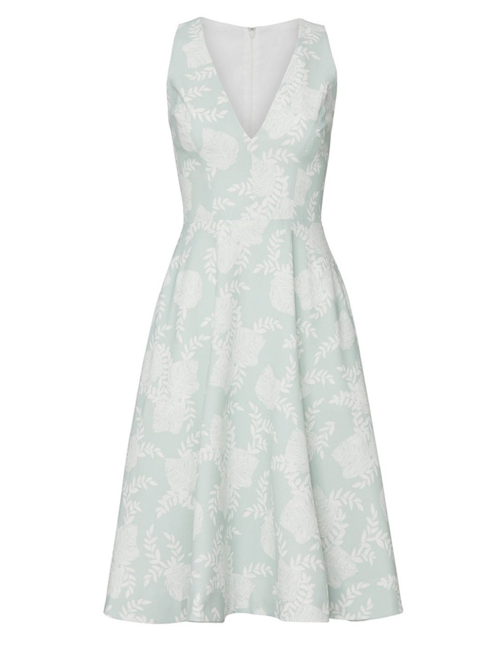 Dress the Population Catalina Fit/Flare Dress Sage Green Floral V Neck Midi Sz S